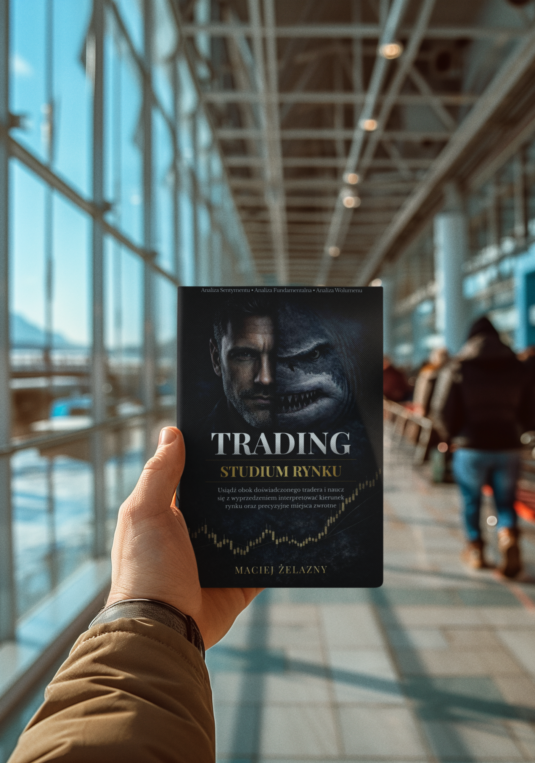 ai generated mockup of a man holding a book at the airport m38878